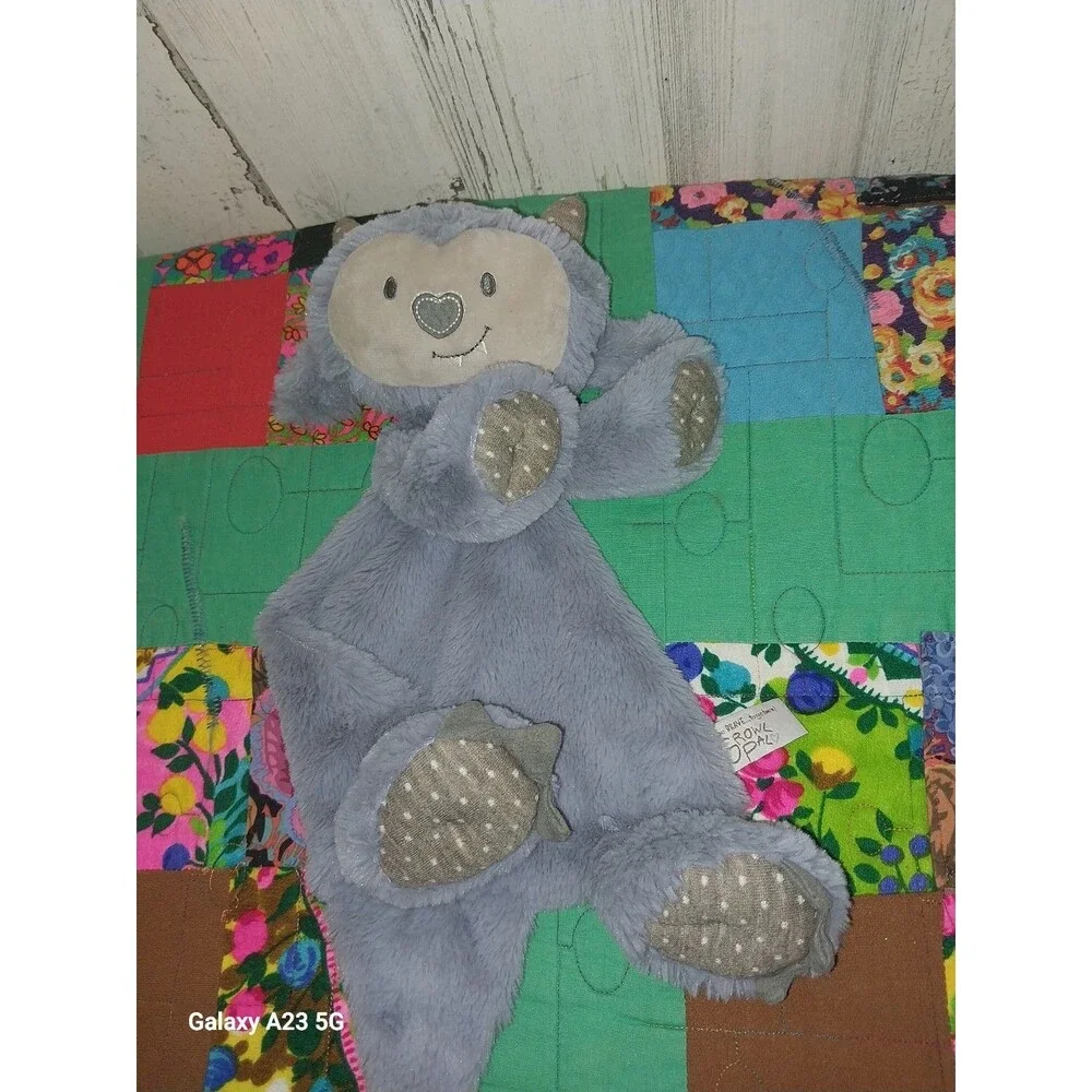 Demdaco Plush Blue Growl Pal Monster Baby Security Blanket Lovey Rattle Soft Toy